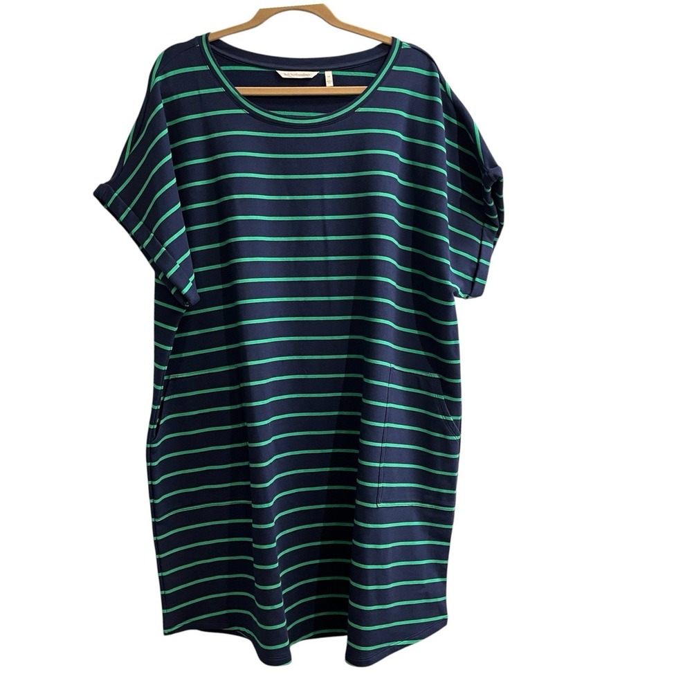 Soft Surroundings Dress Blue Green Striped Modal Cotton Blend Midi 3X Preppy